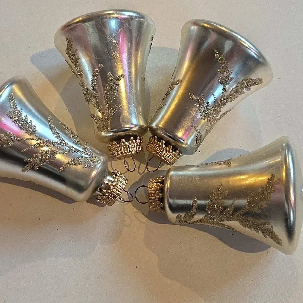 Vintage Silver Bell Ornaments Set Of 4